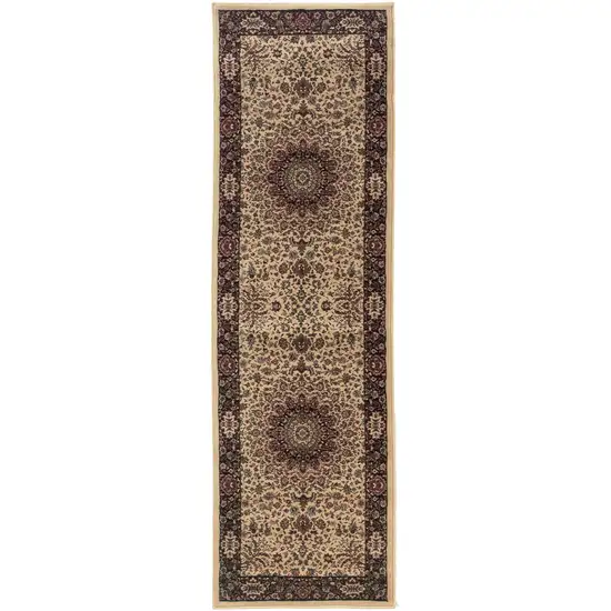 9' Ivory And Black Oriental Runner Rug Photo 2