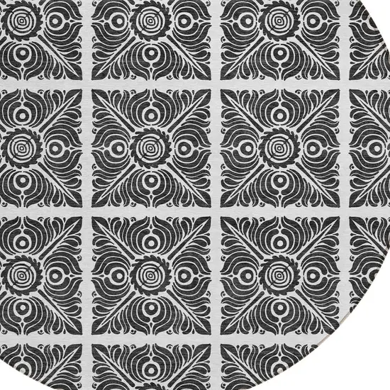 8' Ivory And Black Round Medallion Washable Indoor Outdoor Area Rug Photo 4