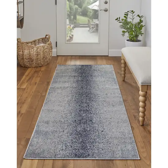 8' Ivory And Blue Abstract Power Loom Runner Rug Photo 3