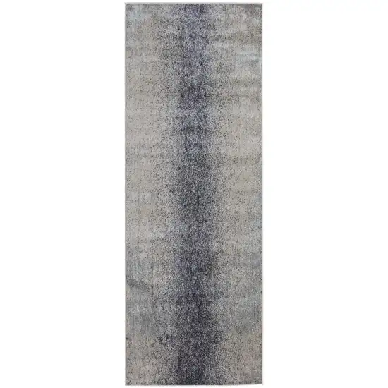 8' Ivory And Blue Abstract Power Loom Runner Rug Photo 1