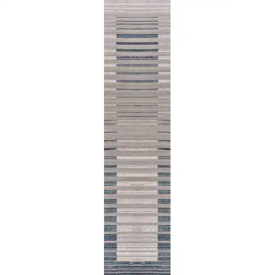 8' Ivory And Blue Abstract Runner Rug Photo 1