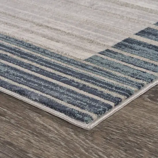 8' Ivory And Blue Abstract Runner Rug Photo 4