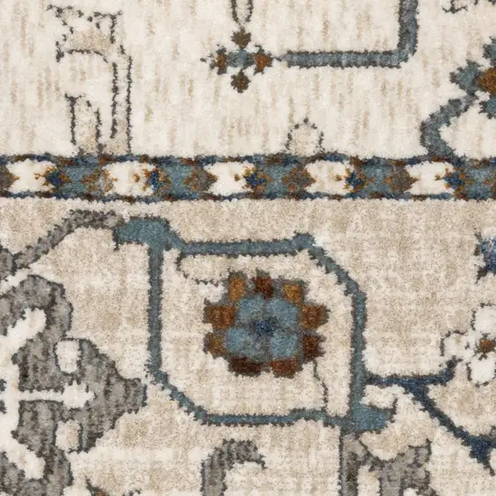 8' Ivory And Blue Oriental Runner Rug Photo 5