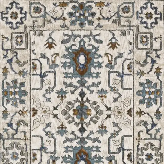 8' Ivory And Blue Oriental Runner Rug Photo 8