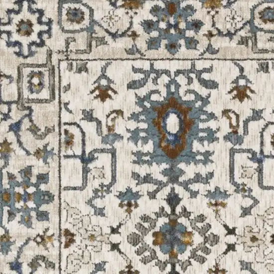 8' Ivory And Blue Oriental Runner Rug Photo 7