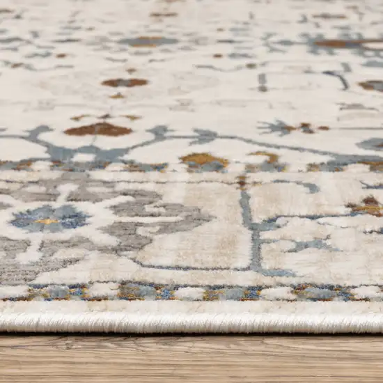 8' Ivory And Blue Oriental Runner Rug Photo 4