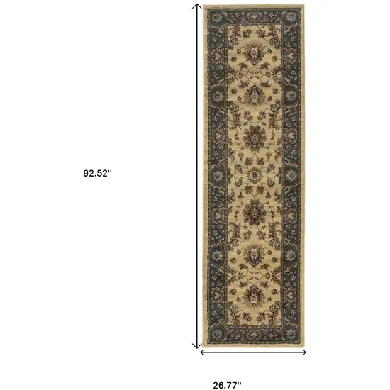 8' Ivory And Blue Oriental Runner Rug Photo 3