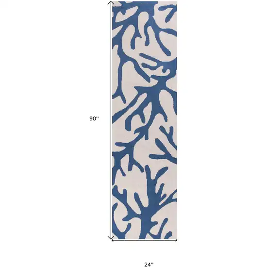 8' Ivory And Blue Runner Rug Photo 7