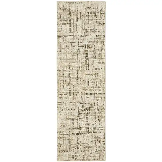 8' Ivory And Brown Abstract Runner Rug Photo 2