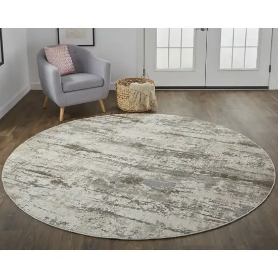 8' Ivory And Brown Round Abstract Area Rug Photo 5