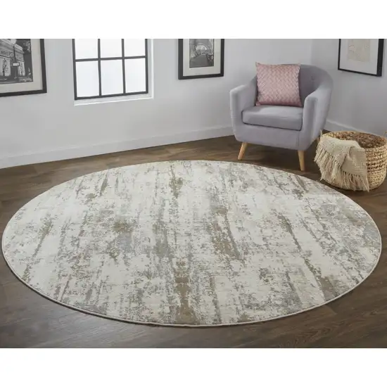 8' Ivory And Brown Round Abstract Area Rug Photo 4