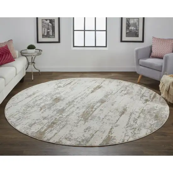 8' Ivory And Brown Round Abstract Area Rug Photo 3