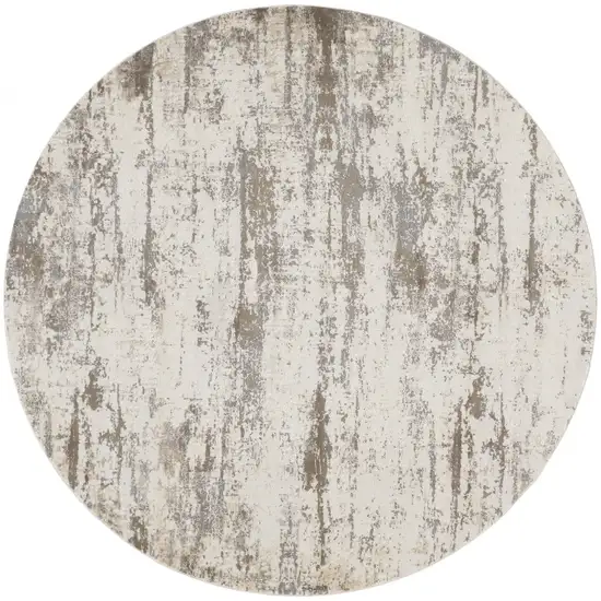 8' Ivory And Brown Round Abstract Area Rug Photo 1