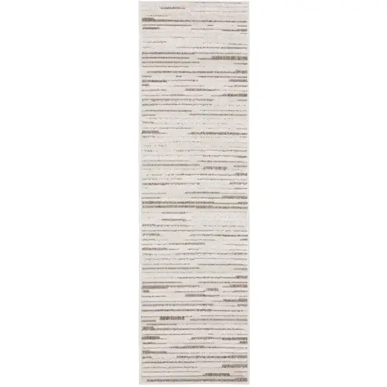 8' Ivory And Brown Striped Distressed Runner Rug Photo 2