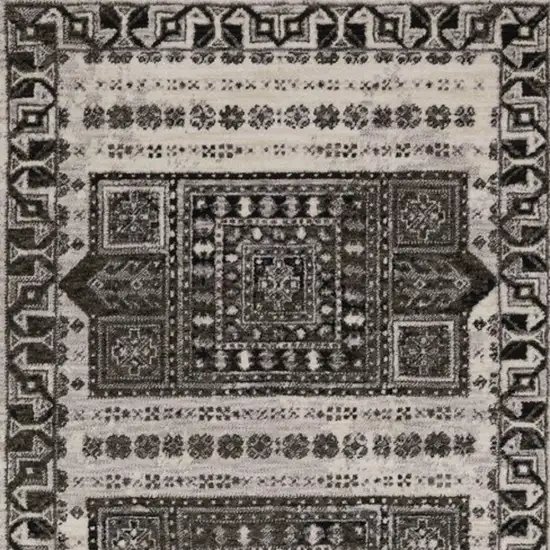 8' Ivory And Charcoal Oriental Runner Rug With Fringe Photo 9