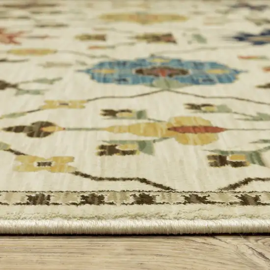 8' Ivory And Gold Oriental Runner Rug With Fringe Photo 5