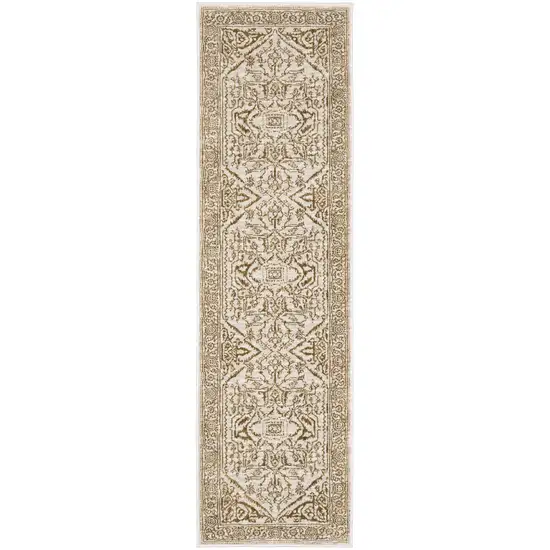 8' Ivory And Gold Oriental Runner Rug Photo 2