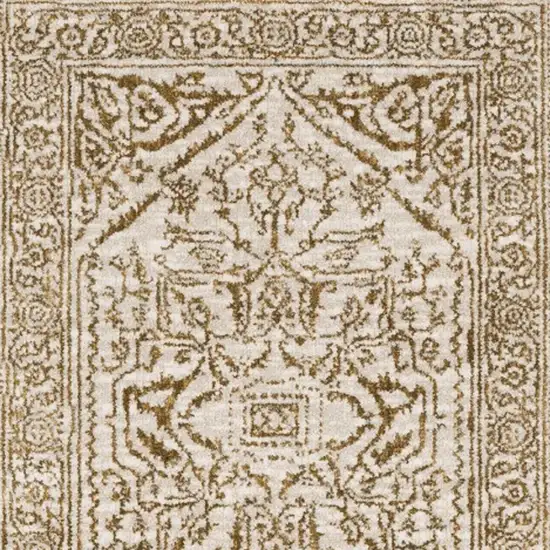 8' Ivory And Gold Oriental Runner Rug Photo 5