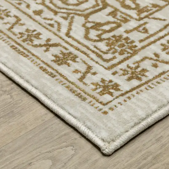 8' Ivory And Gold Oriental Runner Rug Photo 7