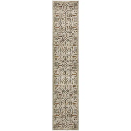 12' Ivory And Gold Oriental Runner Rug Photo 2