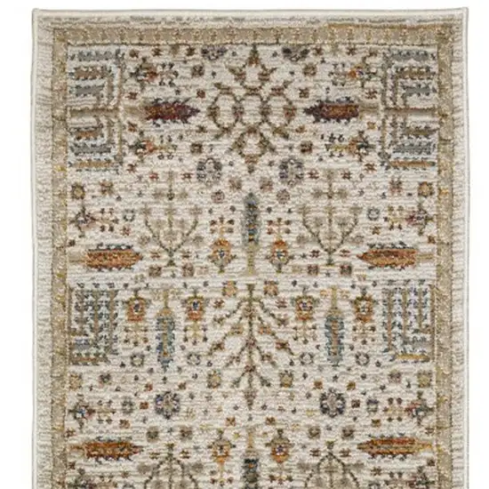 12' Ivory And Gold Oriental Runner Rug Photo 4