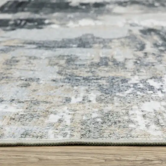 8' Ivory And Gray Abstract Distressed Runner Rug Photo 8