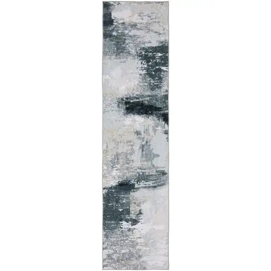 8' Ivory And Gray Abstract Distressed Runner Rug Photo 2