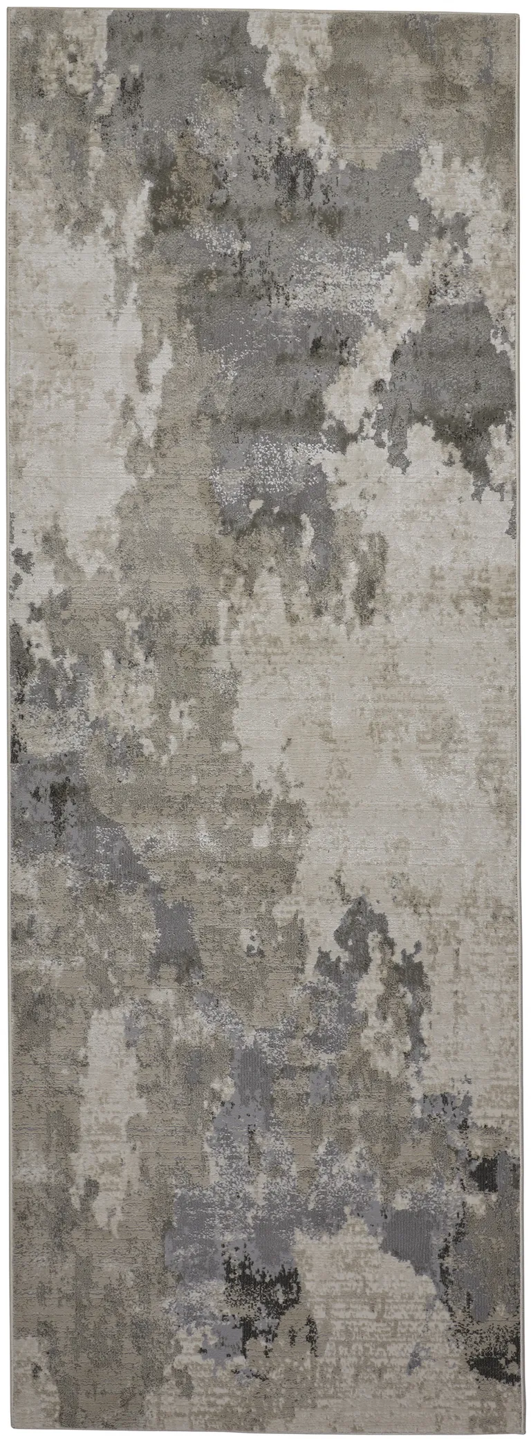 8' Ivory And Gray Abstract Stain Resistant Runner Rug Photo 1