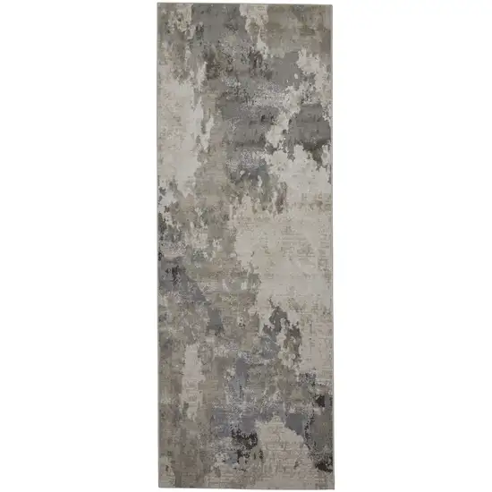 8' Ivory And Gray Abstract Stain Resistant Runner Rug Photo 1