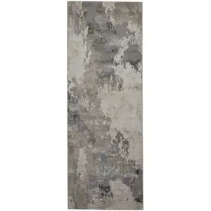 Photo of 8' Ivory And Gray Abstract Stain Resistant Runner Rug