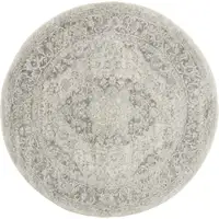 Photo of 8' Ivory And Gray Floral Medallion Distressed Round Rug