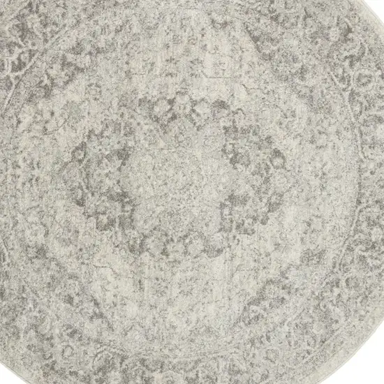 8' Ivory And Gray Floral Medallion Distressed Round Rug Photo 2