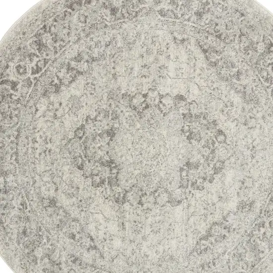 5' Ivory And Gray Floral Medallion Distressed Round Rug Photo 4