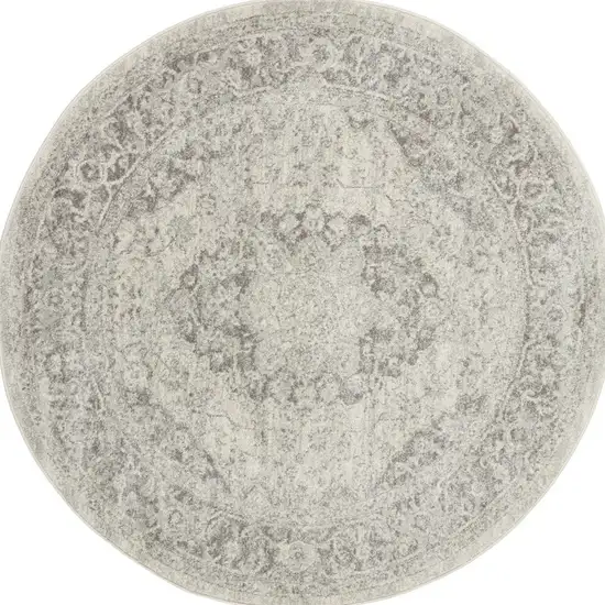 5' Ivory And Gray Floral Medallion Distressed Round Rug Photo 5