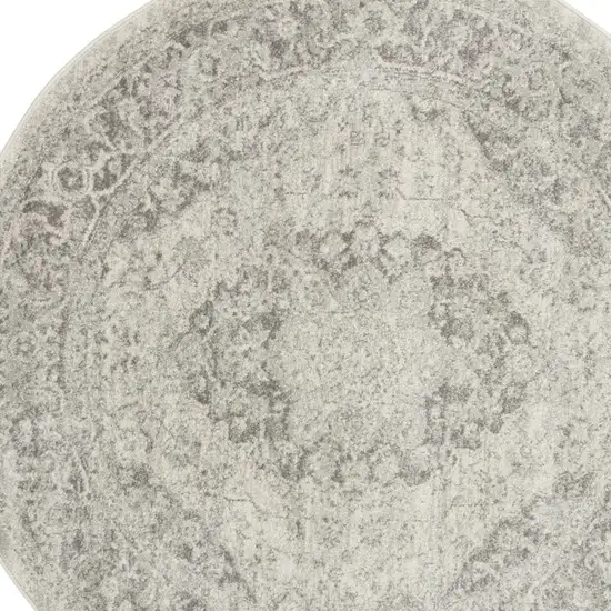 4' Ivory And Gray Floral Medallion Distressed Round Rug Photo 4