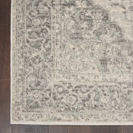 7' Ivory And Gray Floral Medallion Distressed Runner Rug Photo 4