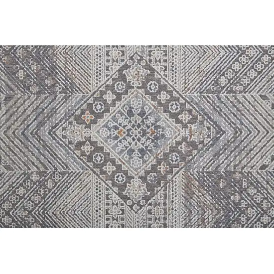 8' Ivory And Gray Geometric Power Loom Distressed Stain Resistant Runner Rug Photo 3