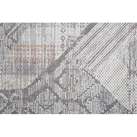 8' Ivory And Gray Geometric Power Loom Distressed Stain Resistant Runner Rug Photo 6