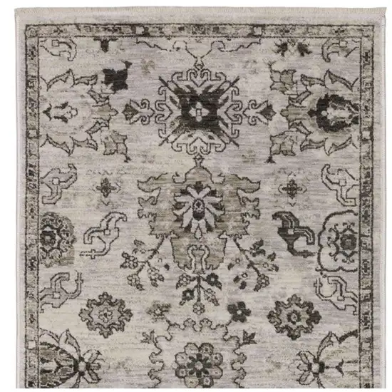 8' Ivory And Gray Oriental Runner Rug With Fringe Photo 5