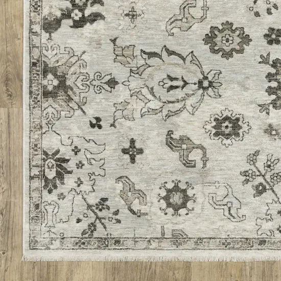 8' Ivory And Gray Oriental Runner Rug With Fringe Photo 4