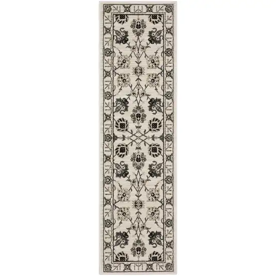 8' Ivory And Gray Oriental Runner Rug Photo 2