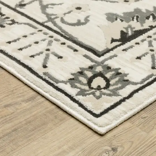 8' Ivory And Gray Oriental Runner Rug Photo 4