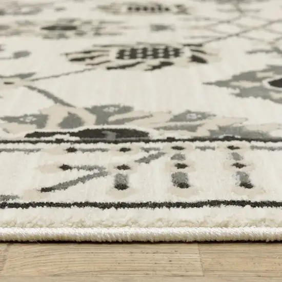 8' Ivory And Gray Oriental Runner Rug Photo 6