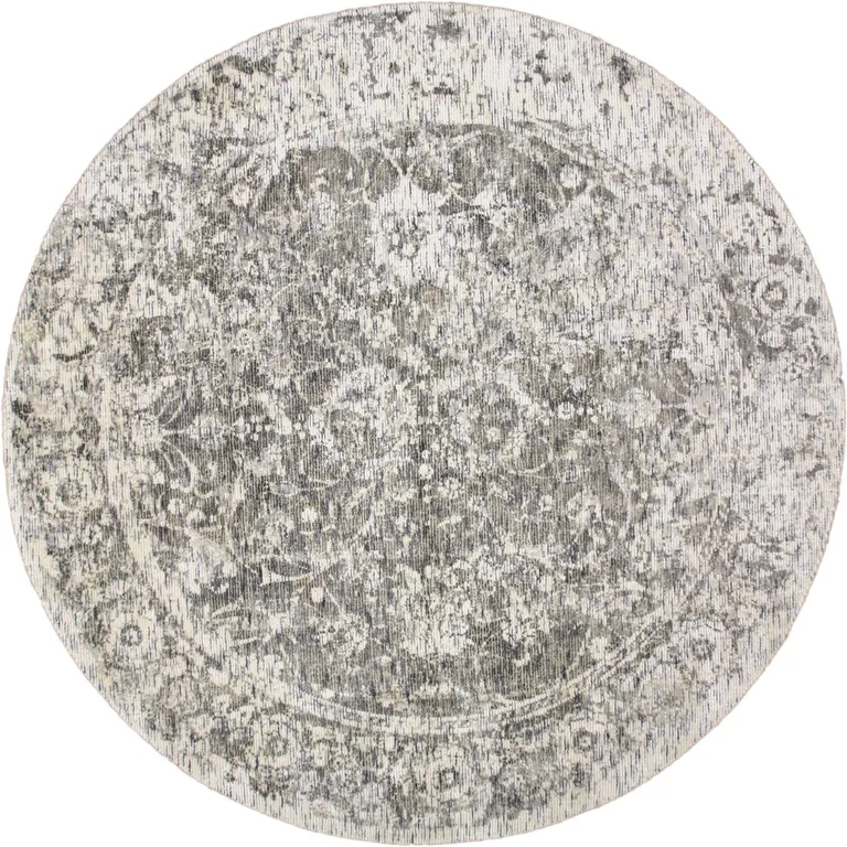 8' Ivory And Gray Round Abstract Hand Woven Area Rug Photo 1