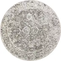 Photo of 8' Ivory And Gray Round Abstract Hand Woven Area Rug