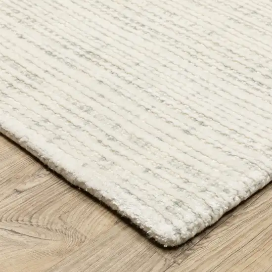 8' Ivory And Gray Striped Hand Tufted Runner Rug Photo 6