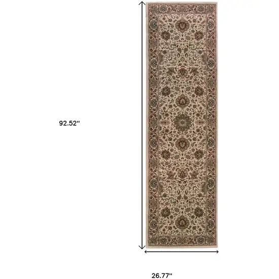 8' Ivory And Green Oriental Runner Rug Photo 3