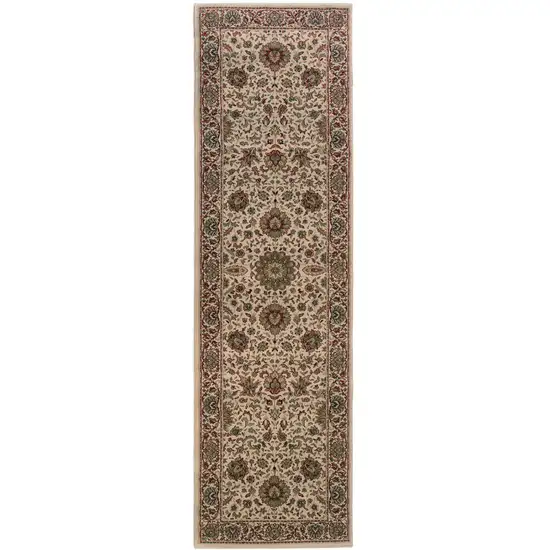 8' Ivory And Green Oriental Runner Rug Photo 2