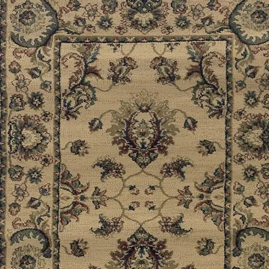 8' Ivory And Green Oriental Runner Rug Photo 5