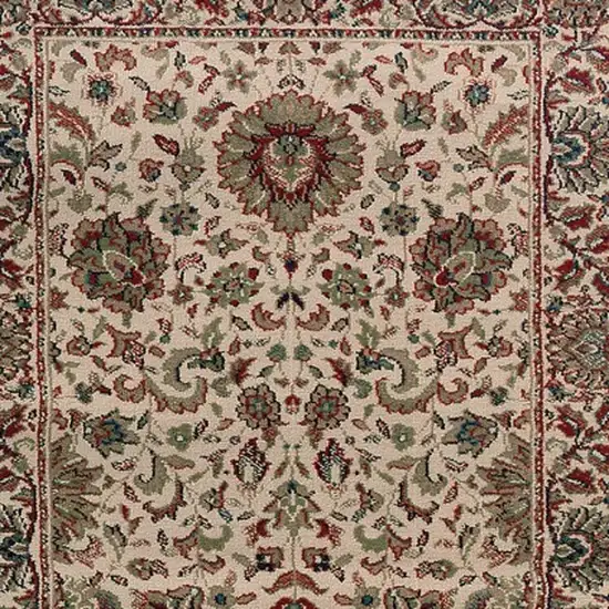 9' Ivory And Green Oriental Runner Rug Photo 5